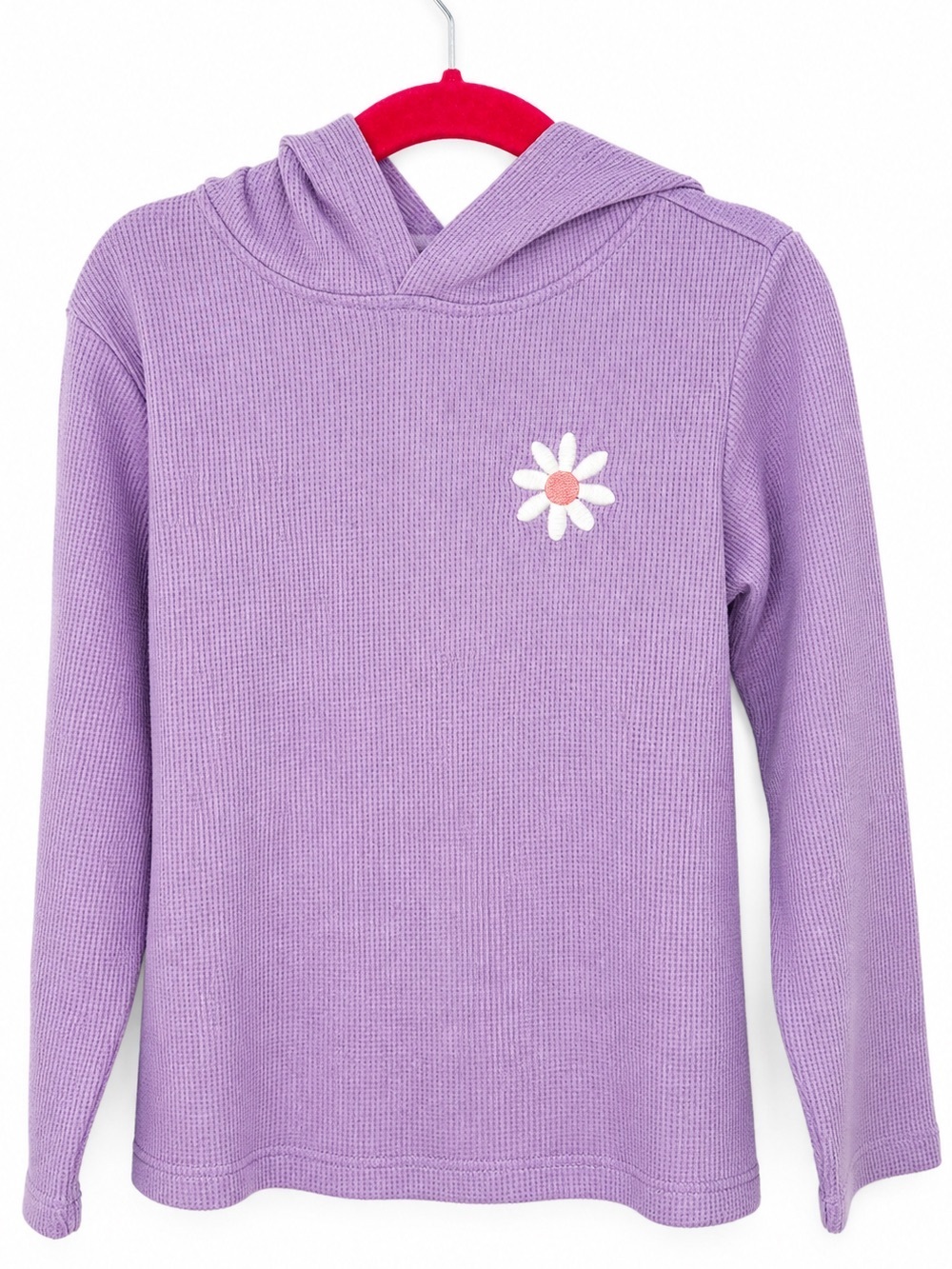 PEKKLE Like New Purple Waffle Knit Hoodie Daisy Floral Girls Layering Shirt Sz 6